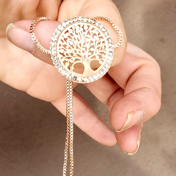 New Rhinestone Tree of Life Adjustable Rose Gold Bracelet. - Picture 5 of 10